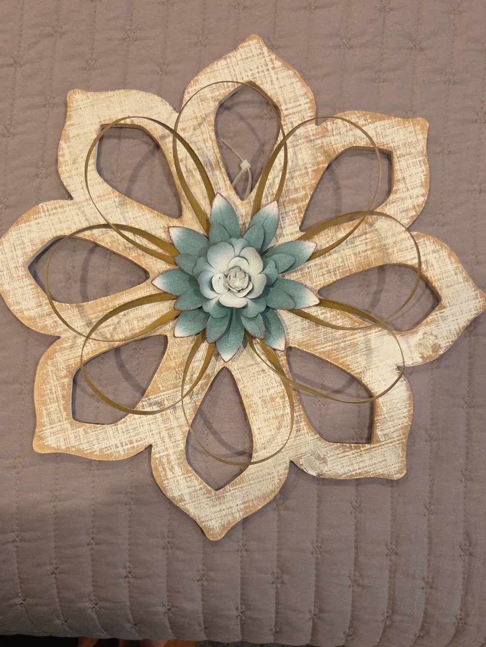 Hobby Lobby Cream and Teal Layered Floral Wall Accent